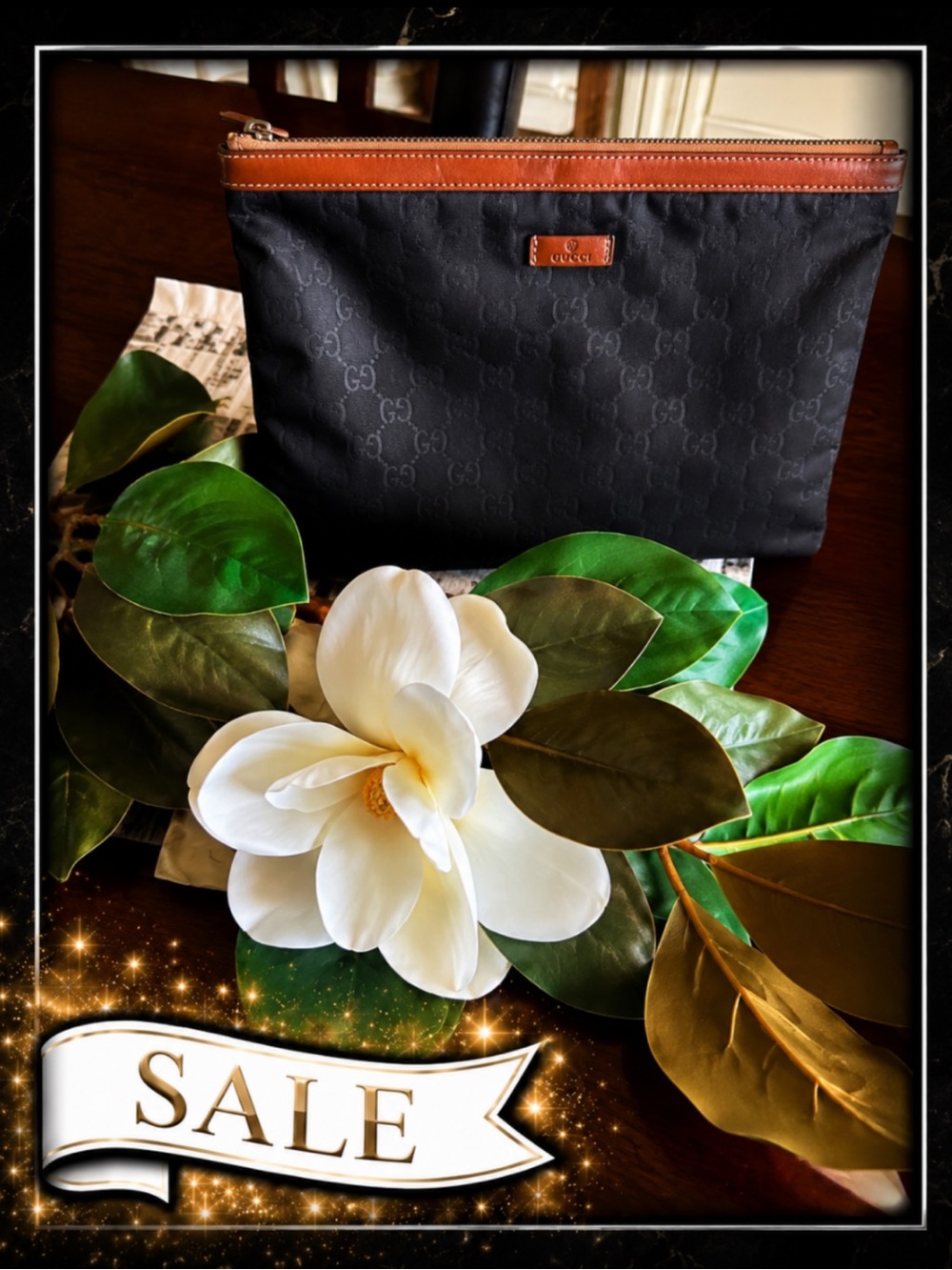 Gucci Vintage GG Monogram Nylon Clutch/Pouch w/Genuine Leather Trim